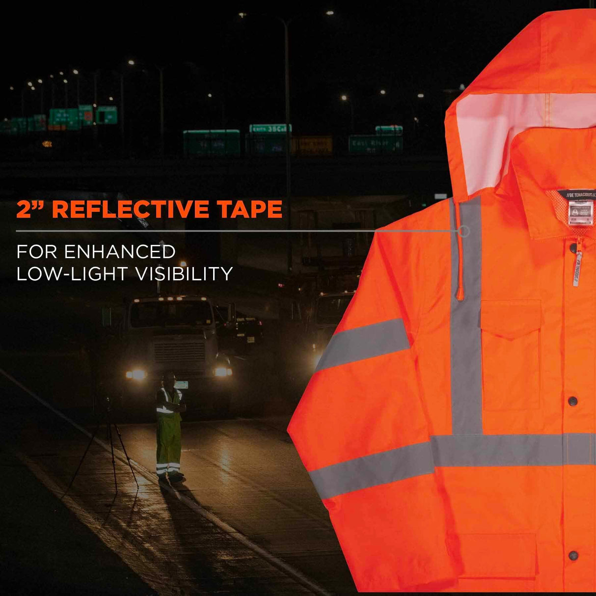 Ergodyne 24365 8366 XL Orange Class 3 Lightweight Hi-Vis Rain Jacket - 8