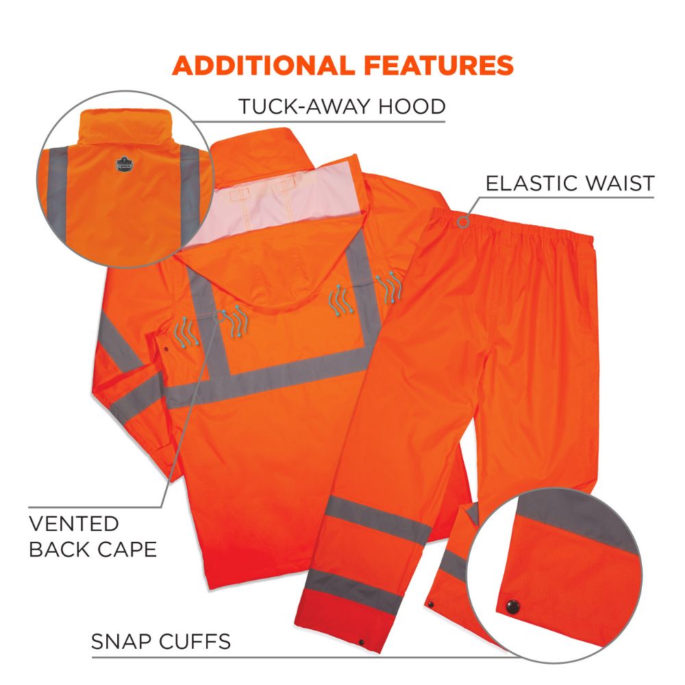 Ergodyne 25336 #8376K 2XL Orange Lightweight HV Rain Suit - 5