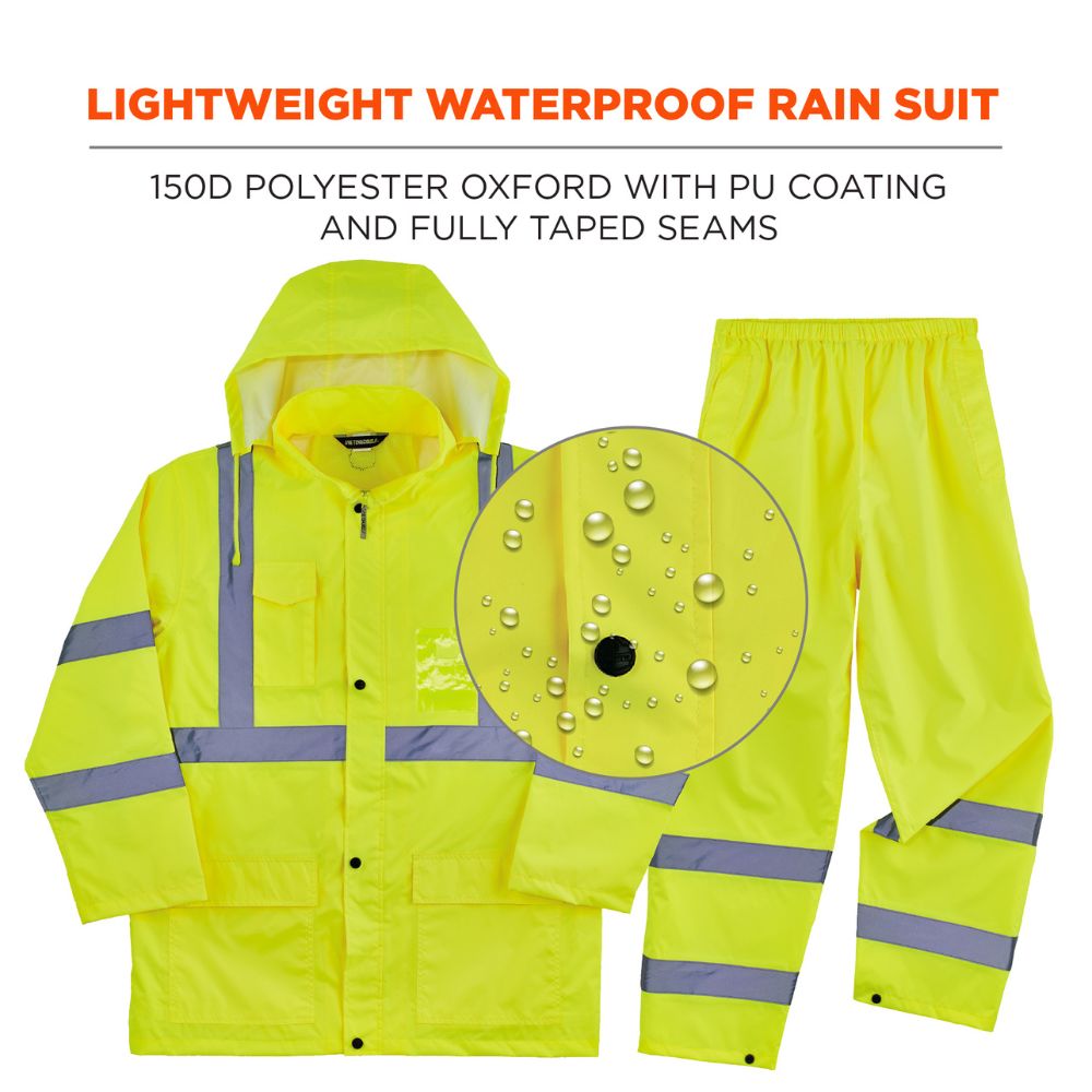 Ergodyne 25435 #8376K XL Lime Lightweight HV Rain Suit - 2