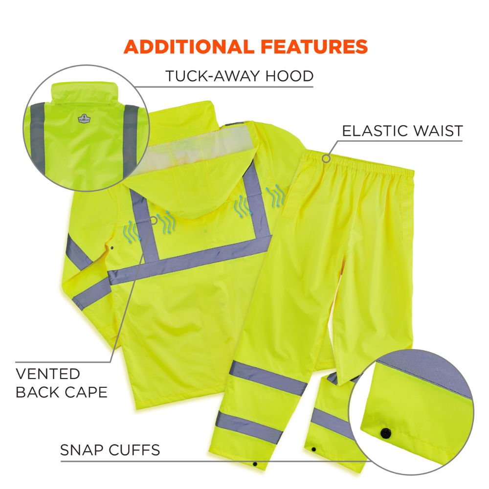 Ergodyne 25435 #8376K XL Lime Lightweight HV Rain Suit - 5