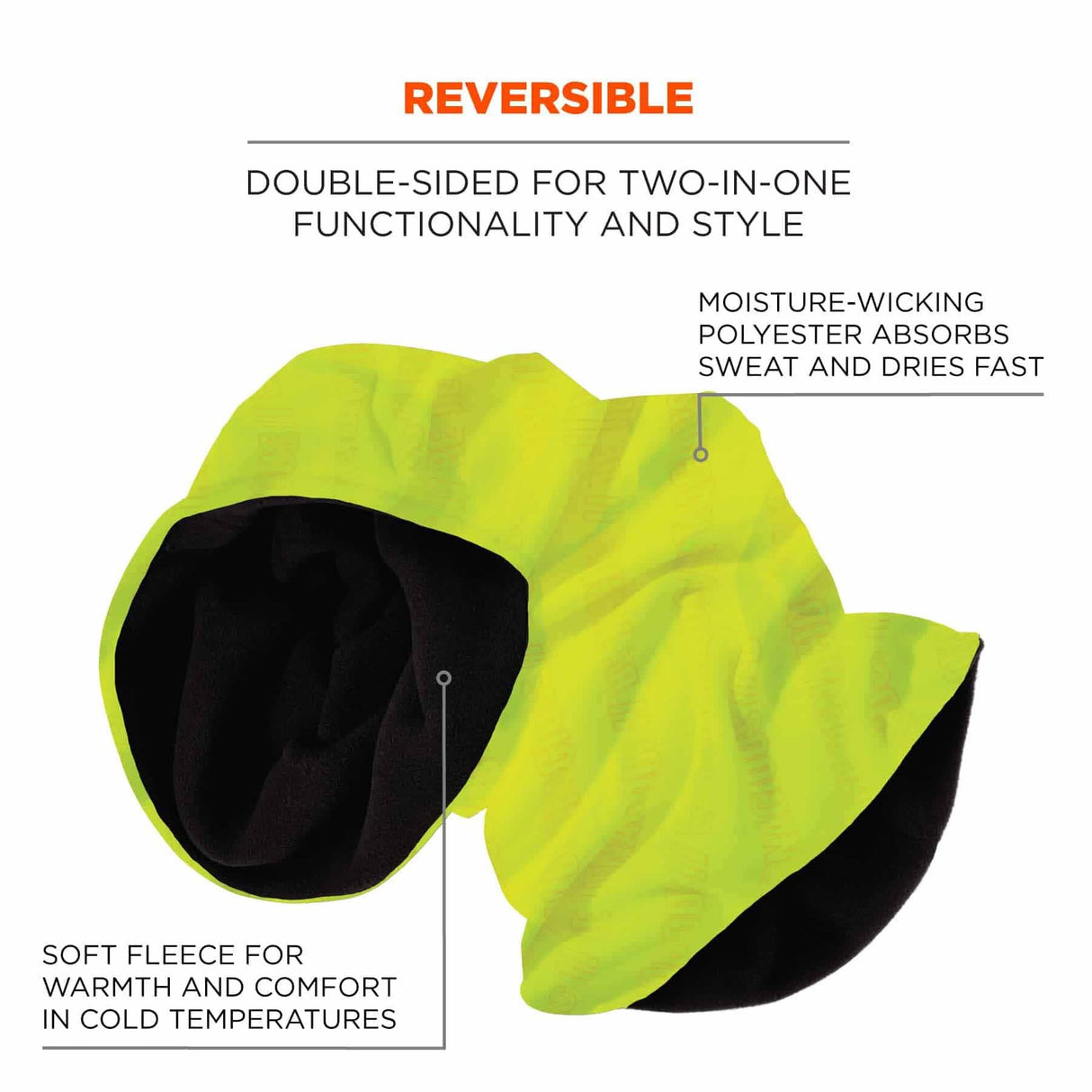 Ergodyne 42320 6491 Lime Reversible Thermal Multi-Band - Fleece + Poly - 3