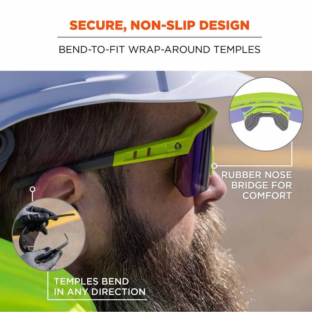 Ergodyne 55018 AEGIR-AFASM Lime Frame Blue Mirror Lens Anti Scratch Anti Fog Safety Glasses - 4