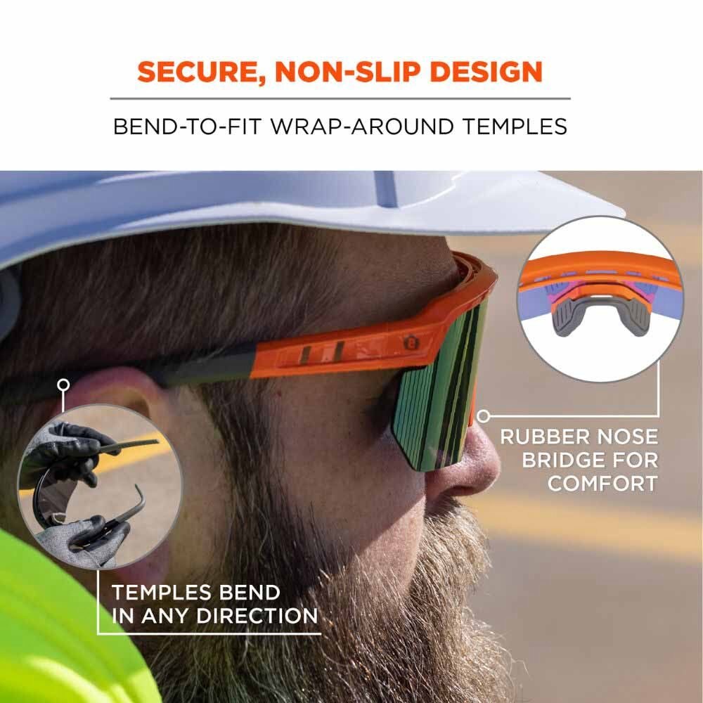 Ergodyne 55022 AEGIR-AFASM Orange Frame Blue Mirror Lens Anti Scratch Anti Fog Safety Glasses - 4