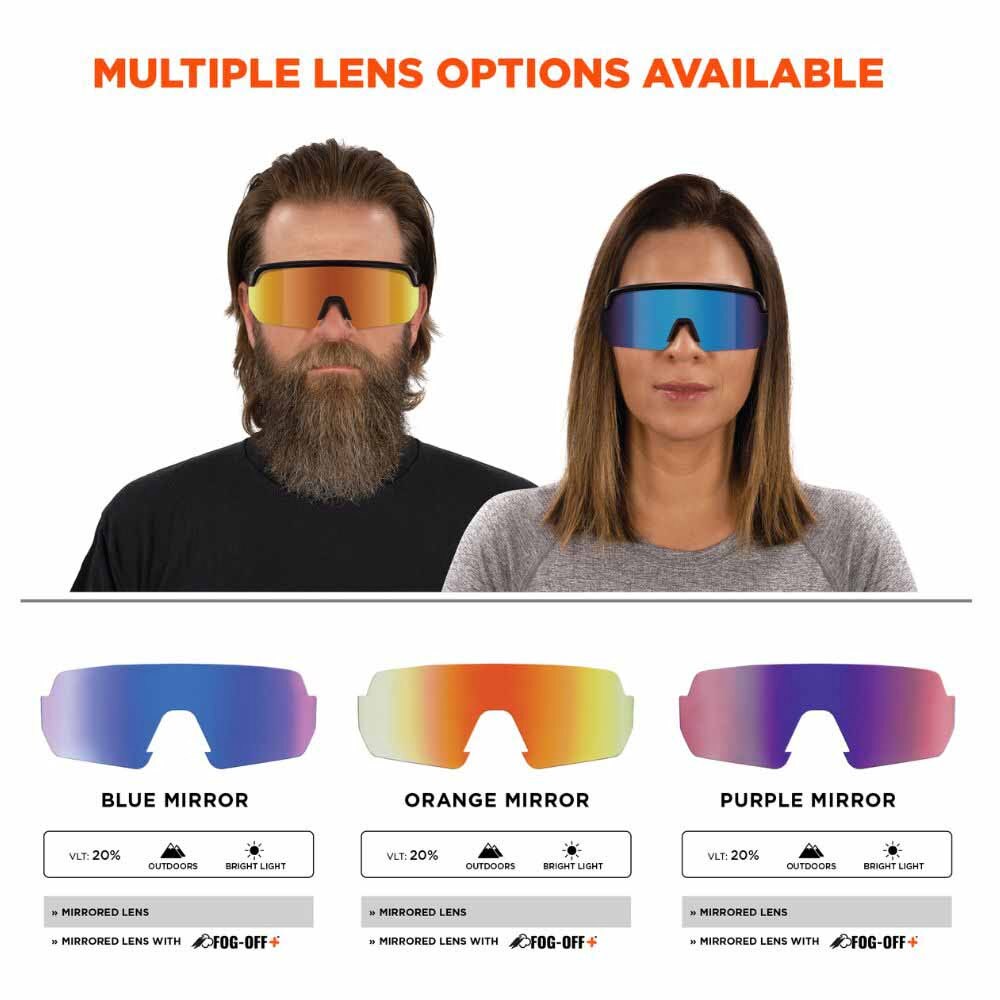 Ergodyne 55022 AEGIR-AFASM Orange Frame Blue Mirror Lens Anti Scratch Anti Fog Safety Glasses - 6
