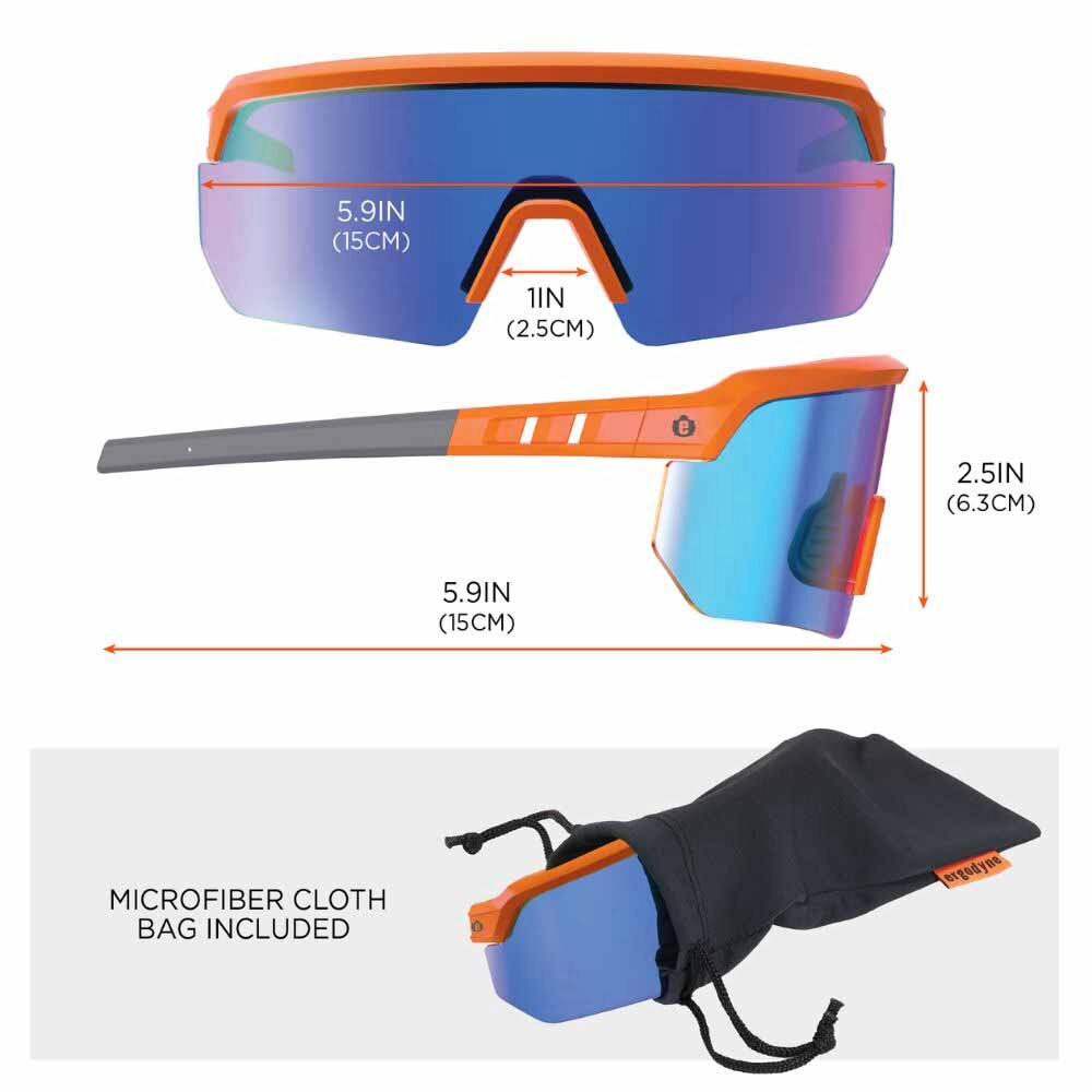 Ergodyne 55022 AEGIR-AFASM Orange Frame Blue Mirror Lens Anti Scratch Anti Fog Safety Glasses - 13