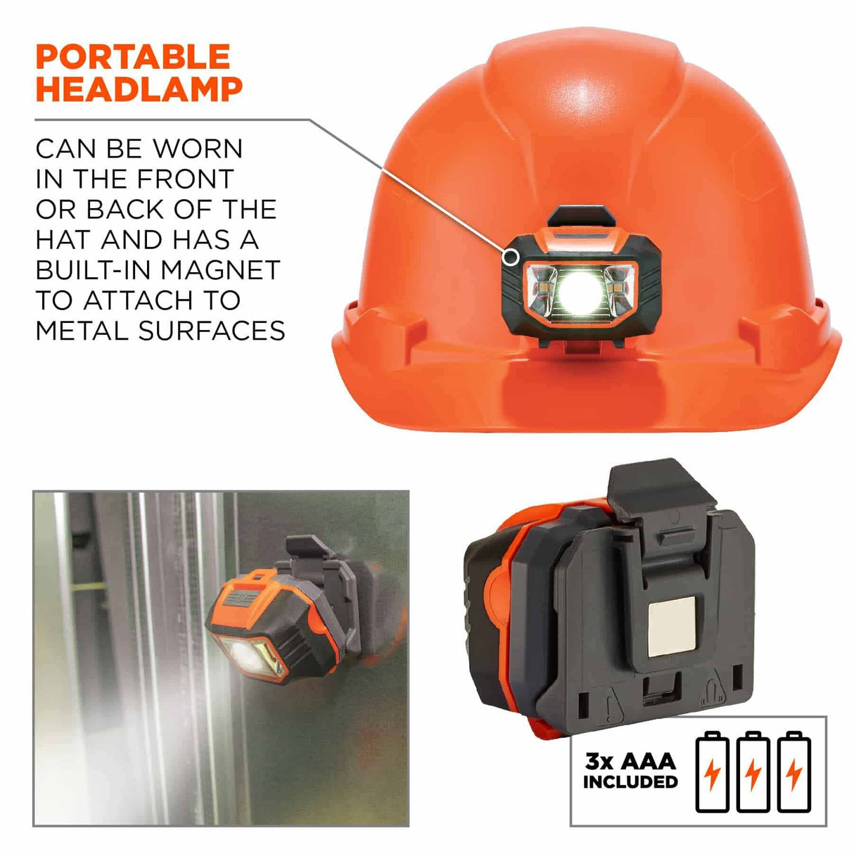 Ergodyne 60143 8970LED Orange Class E Hard Hat Cap Style + LED Light - 9
