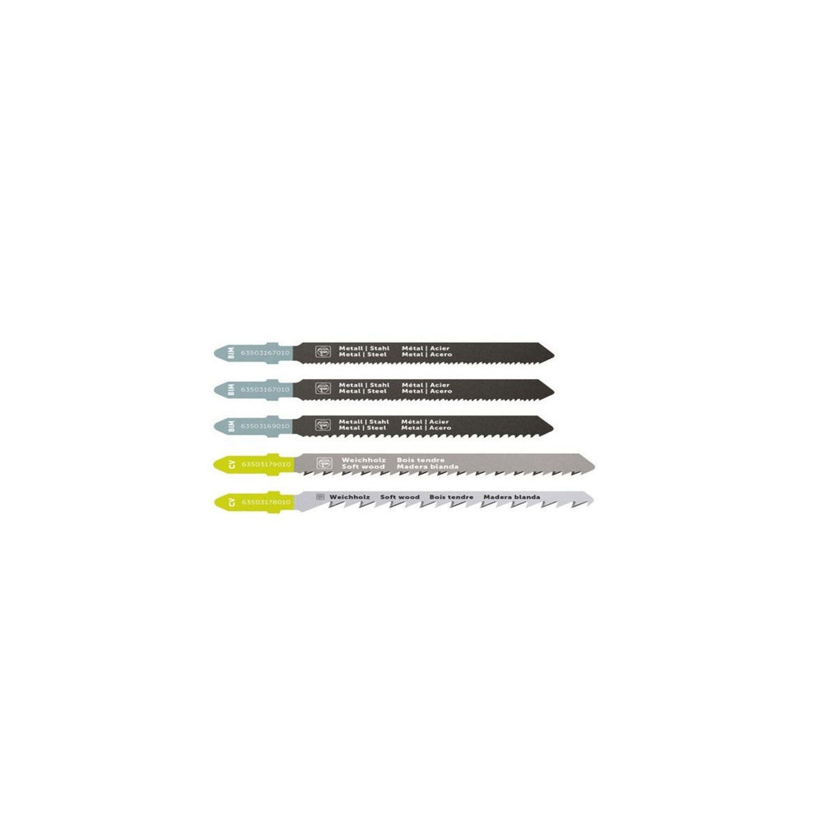 FEIN 63503188010 Assorted T-Shank Jigsaw Blades Starter Set for Wood and Metal (5 Piece)