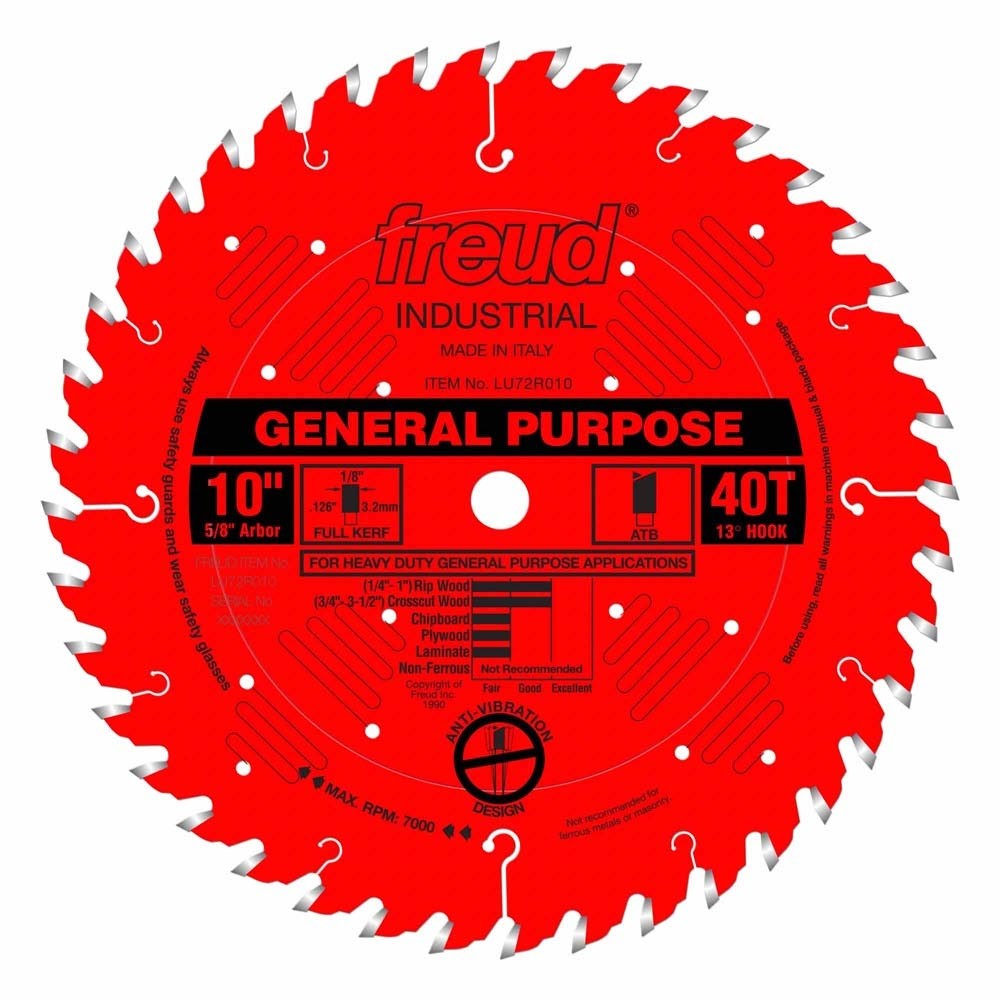 Freud LU72R010 10" 40T General Purpose Table Saw Blade