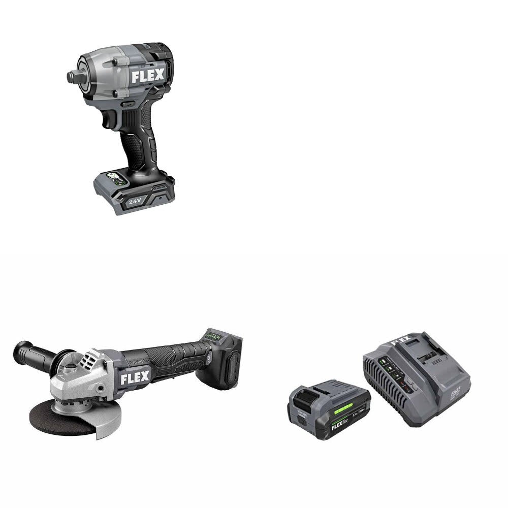 Flex FX1431-Z Impact Wrench Kit W/ FX3171A-Z Angle Grinder and FREE FX0411-1F Kit