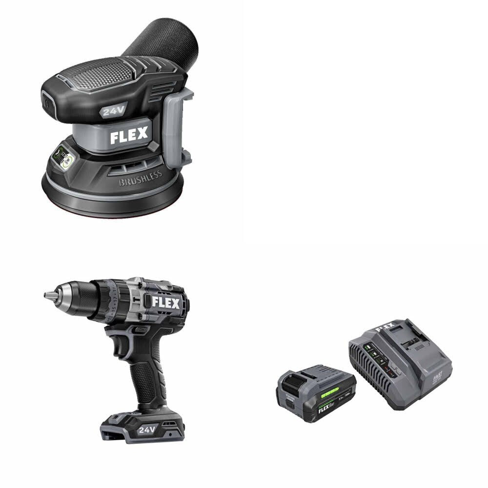 Flex FX3411-Z Orbital Sander Kit W/ FX1271T-Z Hammer Drill and FREE FX0411-1F Kit