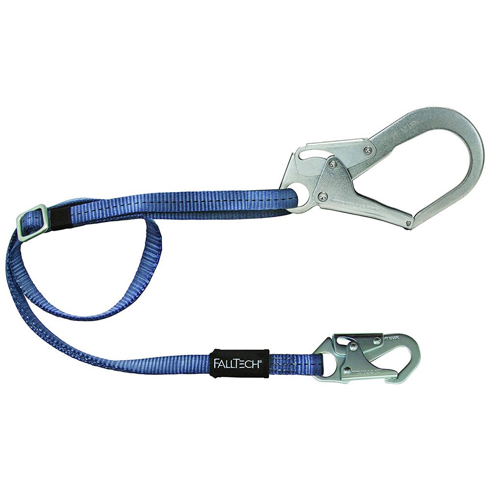 Falltech 82093 4-6' Adjustable Web Lanyard with Snap Hook and Rebar Hook