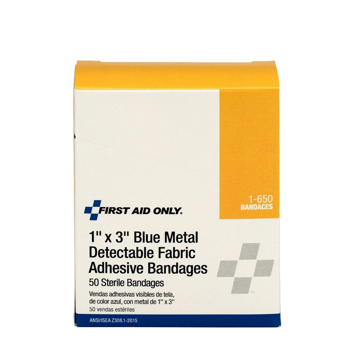 First Aid Only 1-650 1" x 3" Blue Metal Detectable Fabric Adhesive Bandages (50 Count)