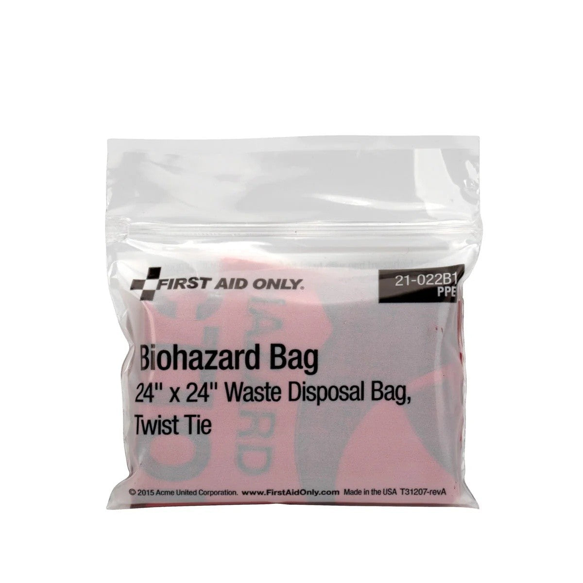 First Aid Only 21-022B1 20 Gallon Biohazard Waste Disposal Bag with Twist Tie 24" x 24" - 2