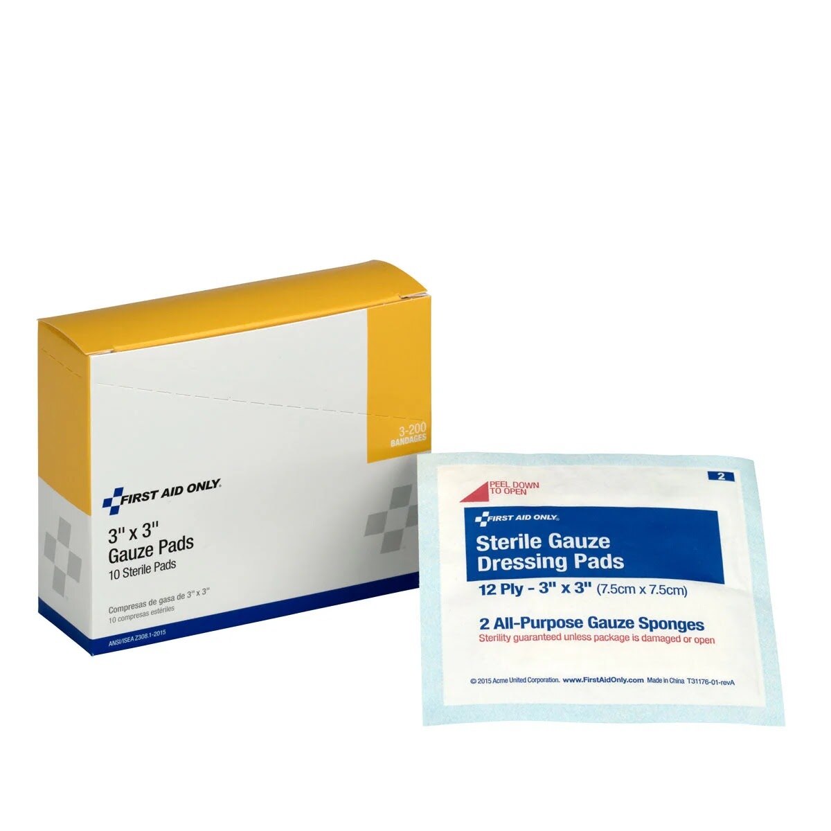 First Aid Only 3-200 3 x 3 Sterile Gauze Pads for Wound Care (10 Per Box) - 2