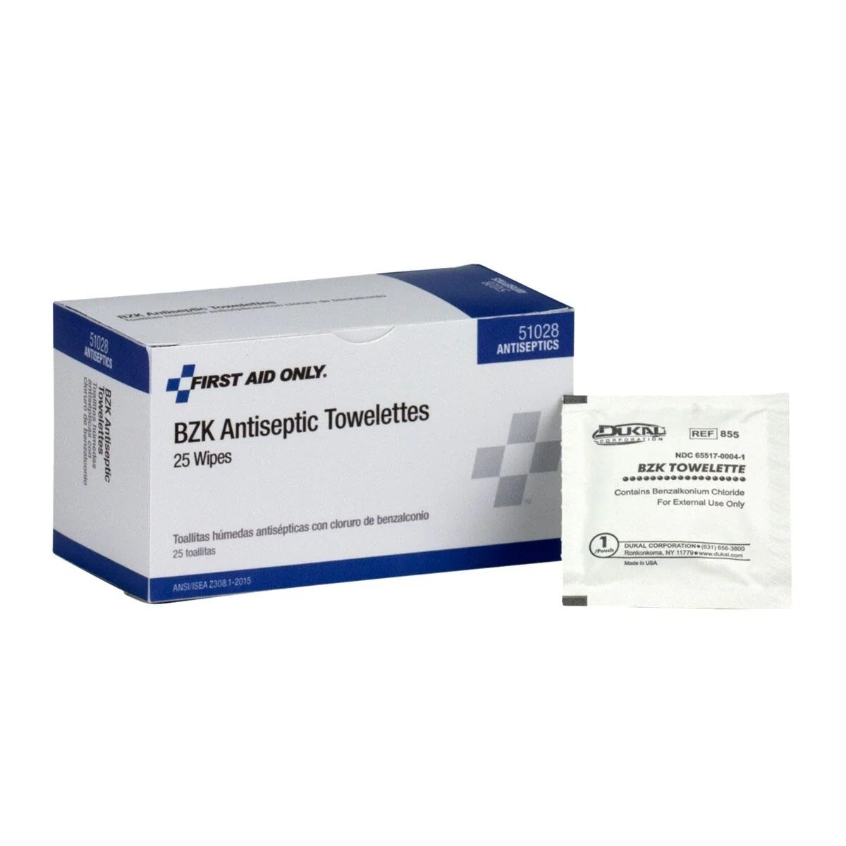 First Aid Only 51028-001 BZK Antiseptic Wipes with Benzalkonium Chloride 0.133 Percent (25 Wipes)
