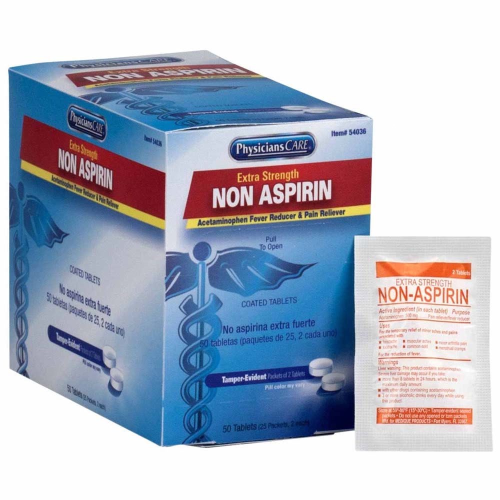 First Aid Only 54036 PhysiciansCare Extra-Strength Non-Aspirin tablets for pain and fever relief (50 Tablets, 25 Packets of 2) - 2