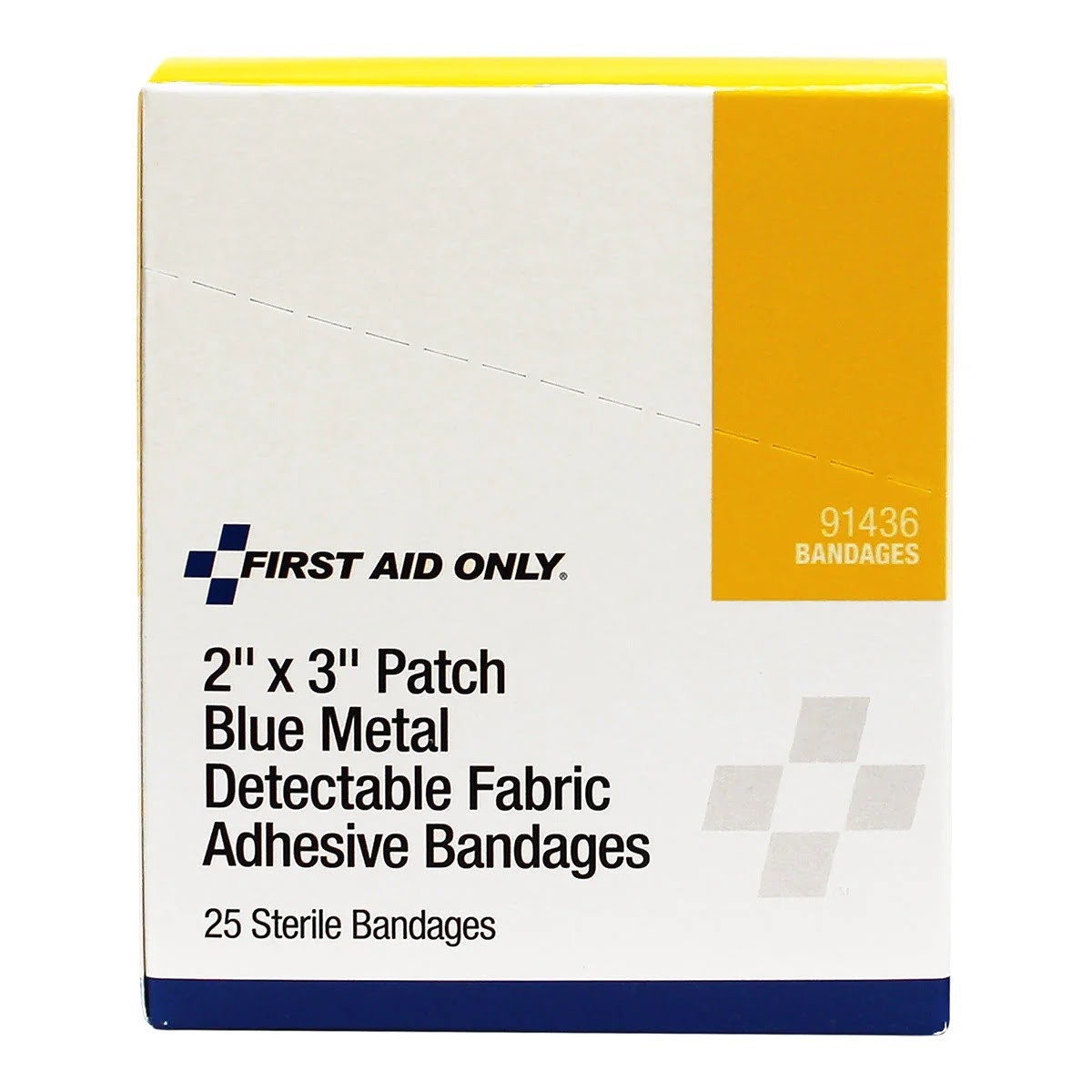 First Aid Only 91436 2 in. x 3 in. Blue Metal Detectable Adhesive Fabric Patch Bandages (25 Box) - 3
