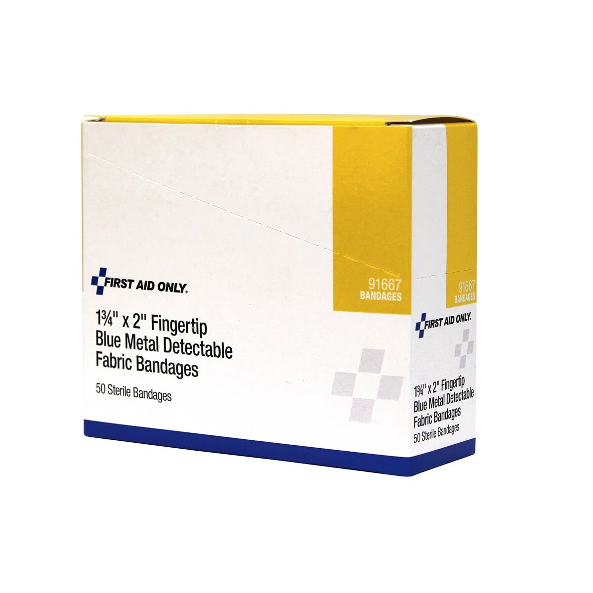 First Aid Only 91667 1 3/4 in. x 2 in. Fingertip Blue Metal Detectable Fabric Bandages (50 Pack) - 5