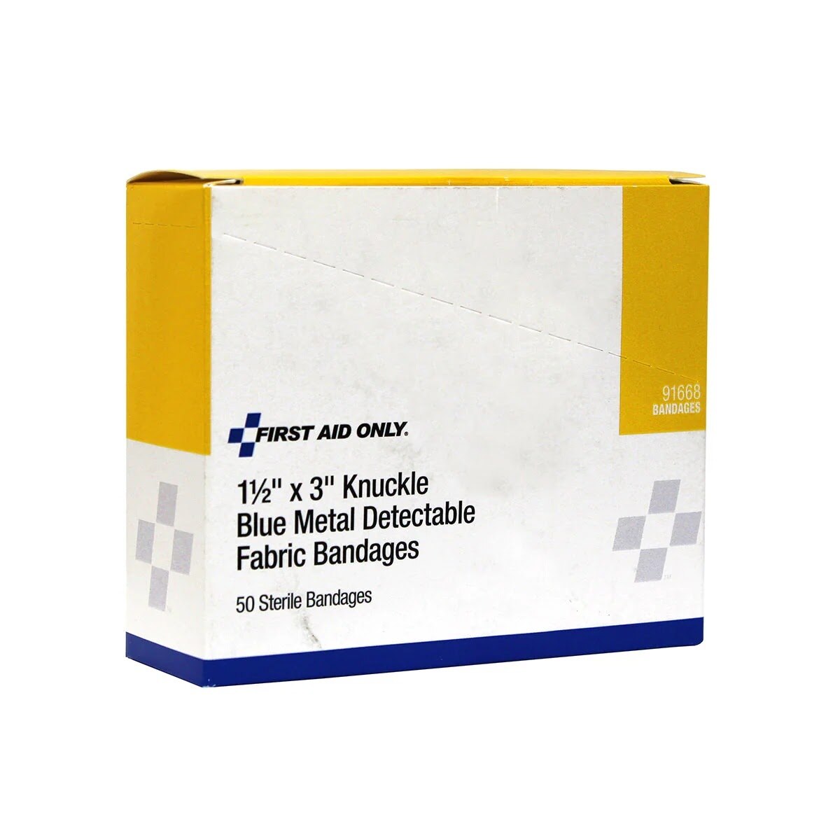 First Aid Only 91668 1 1/2 in x 3 in Blue Metal Detectable Fabric Knuckle Bandages (50 Pack) - 4