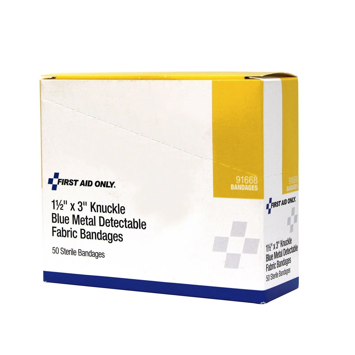 First Aid Only 91668 1 1/2 in x 3 in Blue Metal Detectable Fabric Knuckle Bandages (50 Pack) - 5