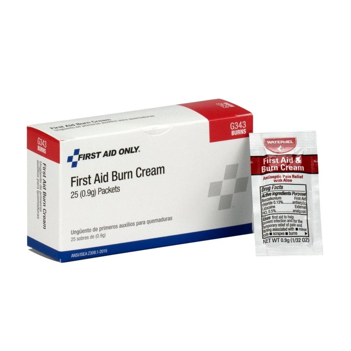 First Aid Only G343 First Aid Burn Cream Packets 0.9 g Single-Use for Minor Burns (25 Pack) - 2