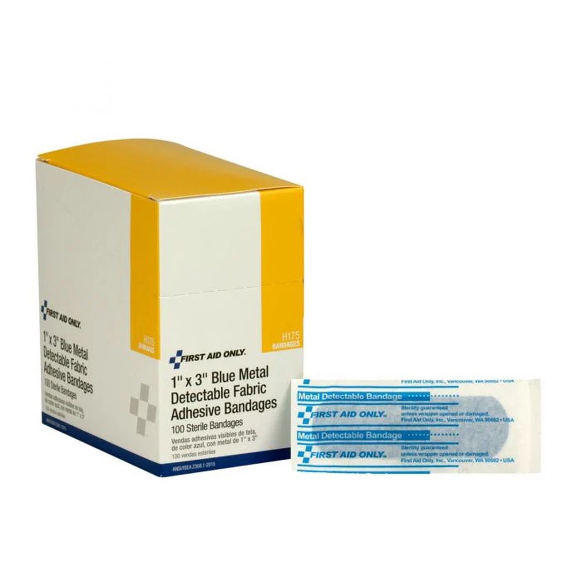 First Aid Only H175-001 1 x 3 Blue Metal Detectable Fabric Bandages (100 Bandages)