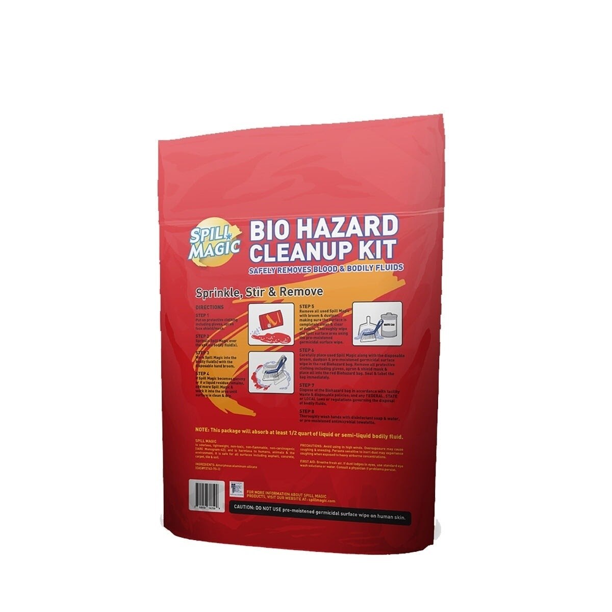 First Aid Only SM-BIOHAZARD Spill Cleanup Kit for Blood and Bodily Fluids Single Use (10 Piece) - 2