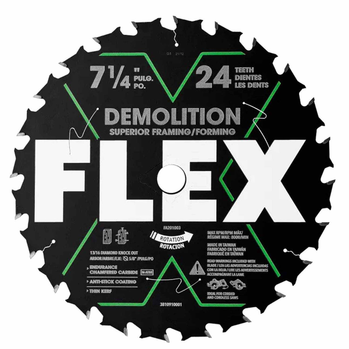 Flex FA201003-10B 7-1/4" 24T Demolition Framing Circular Saw Blade (10 Pack)