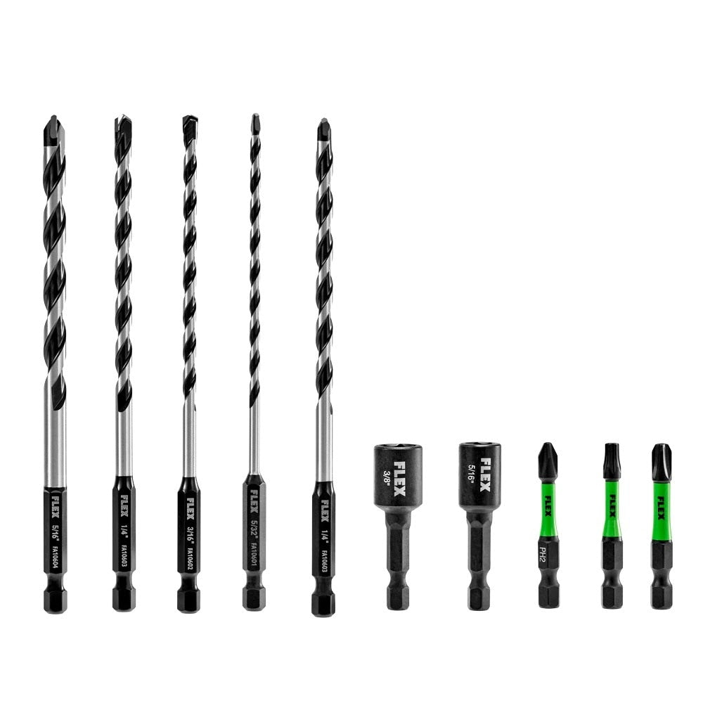 Flex FAM10601-10 Carbide-Tipped Multi-Construction Drill & Drive Bit Set (10 Piece)