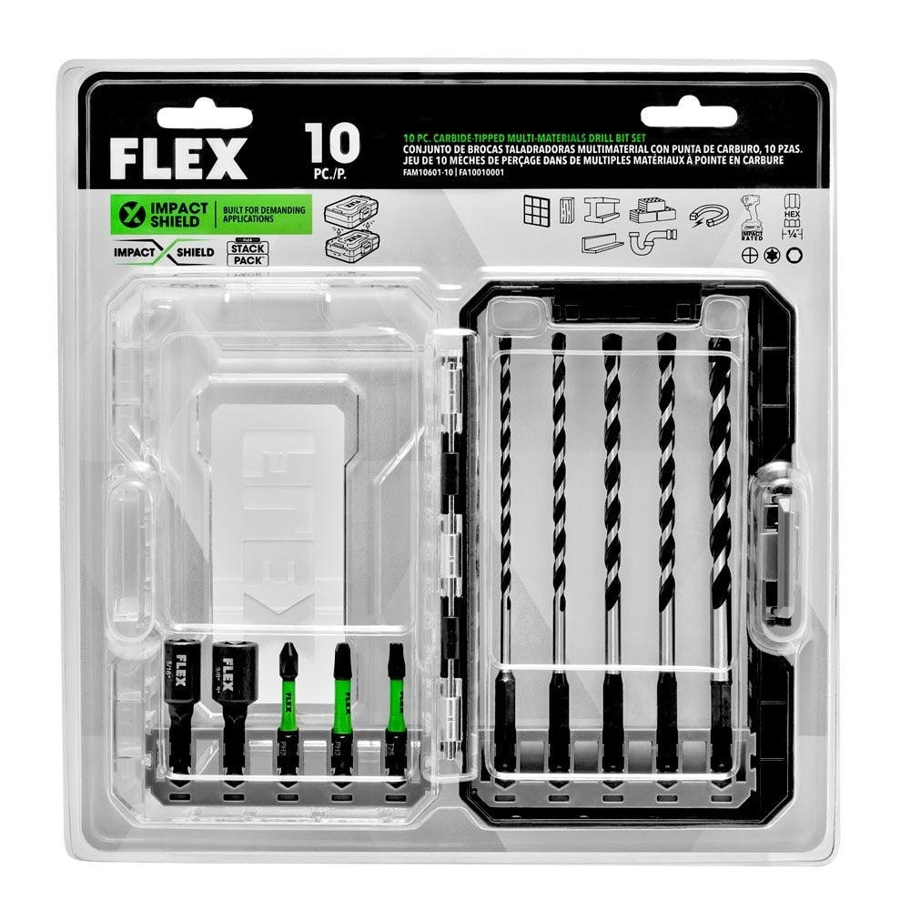 Flex FAM10601-10 Carbide-Tipped Multi-Construction Drill & Drive Bit Set (10 Piece) - 2