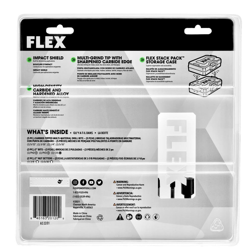 Flex FAM10601-10 Carbide-Tipped Multi-Construction Drill & Drive Bit Set (10 Piece) - 3