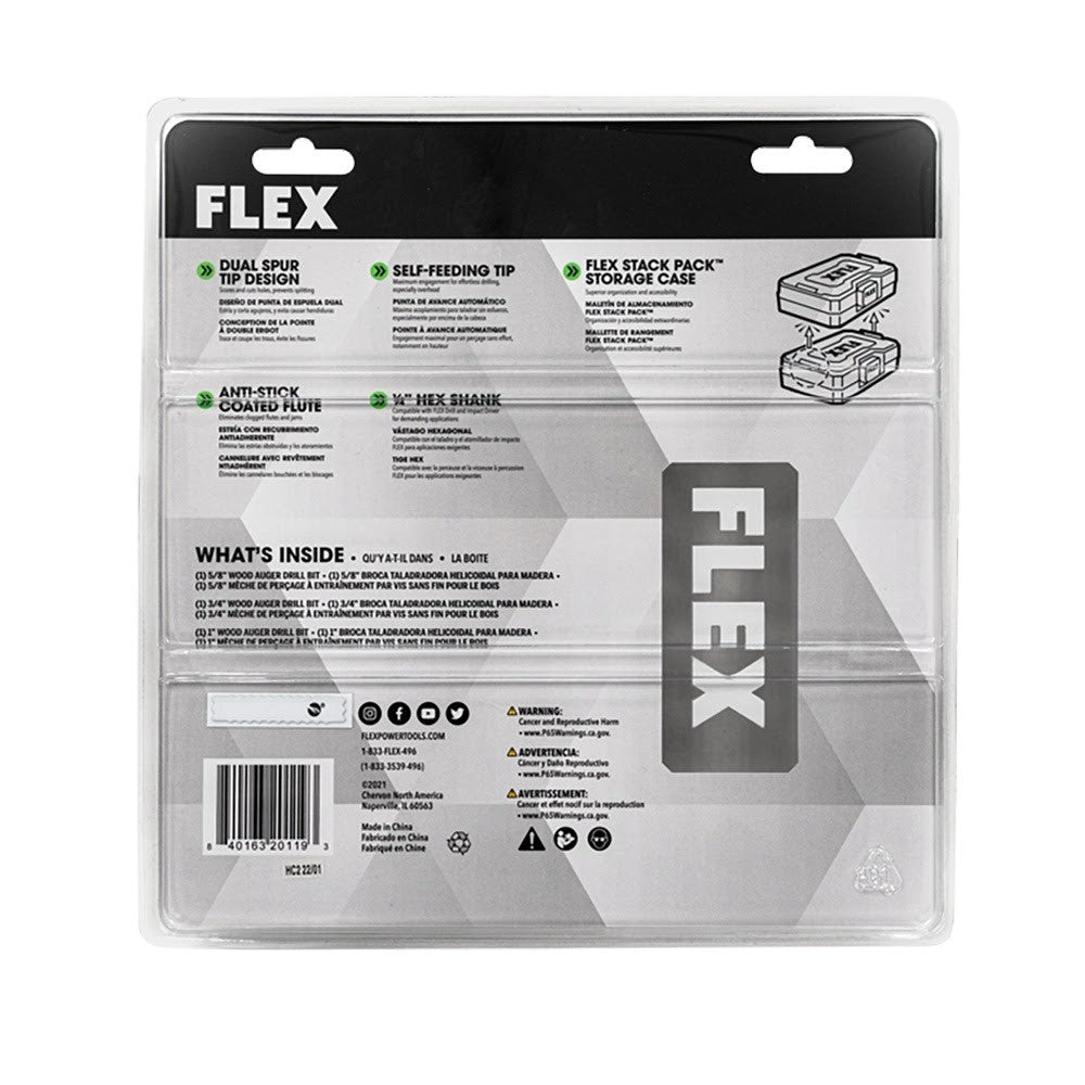 Flex FAM10701-3 1/4" Hex Auger Set for Fast, Burr-Free Drilling in Wood (3 Piece) - 5