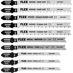 Flex FAM20301-10 T-Shank Jigsaw Blade Set Assorted 3-1/4" to 4" with Storage Case (10 Piece)