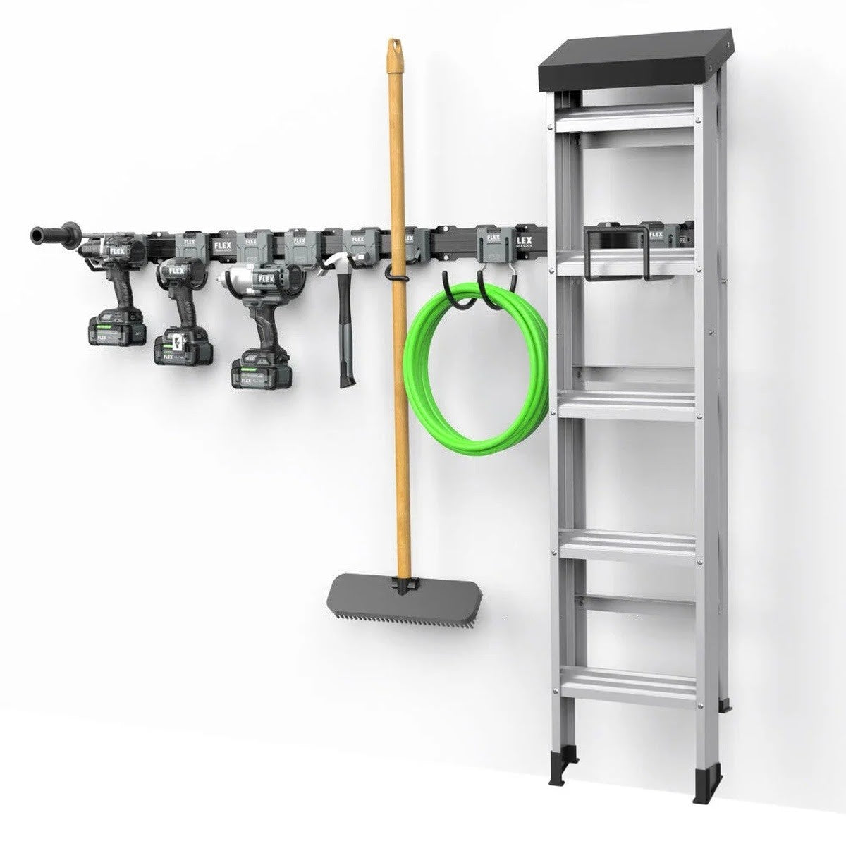 Flex FSM1502-10 TRACK-LOCK 32 in. Wall Storage Starter Set with Hooks (10 Piece) - 3