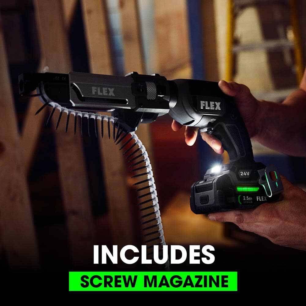 Flex FXM203-2A 24V Brushless 2 Tool Combo Kit Drywall Screw Gun with magazine and Cut Out Tool - 9