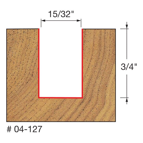 Freud 04-127 15/32" (Dia.) Double Flute Straight Bit - 2