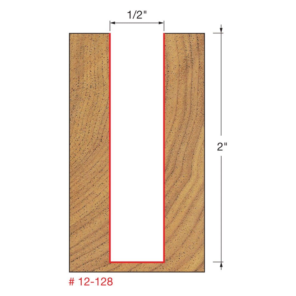 Freud 12-128 1/2" (Dia.) Double Flute Straight Bit (Double Grind) - 2