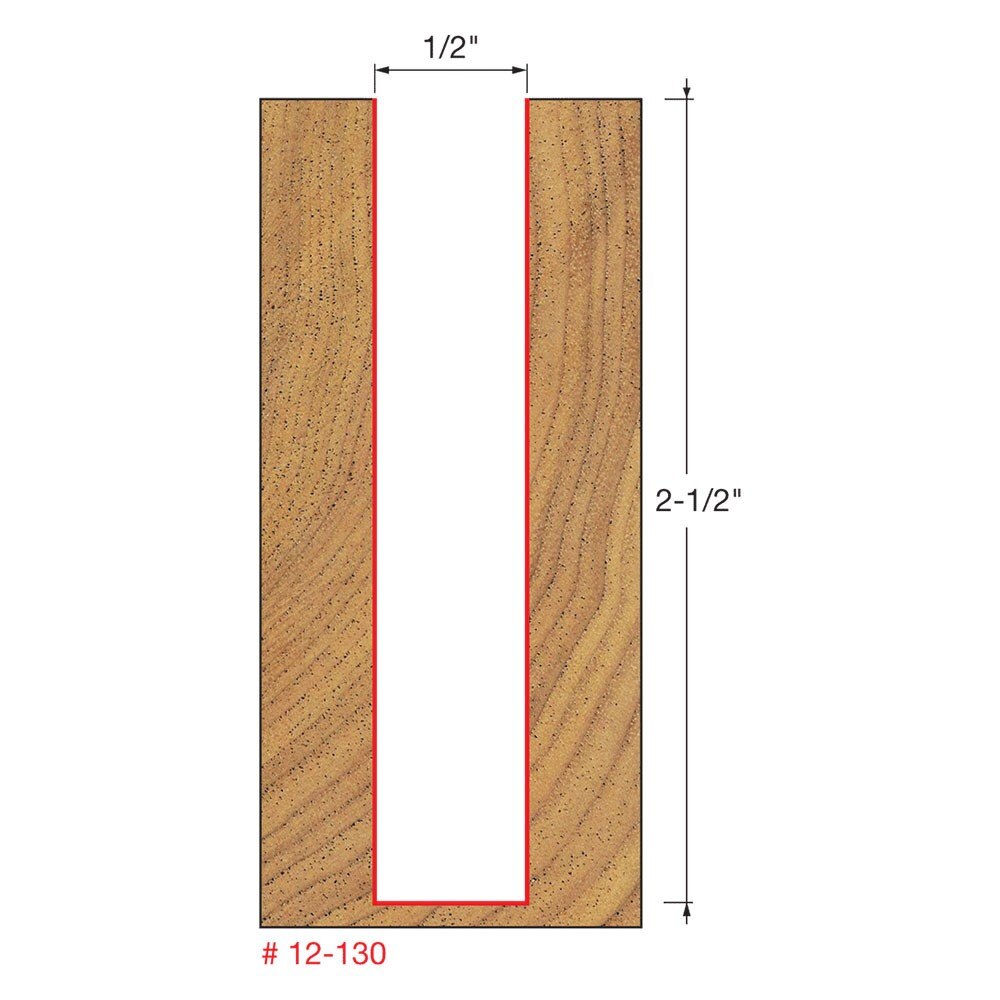 Freud 12-130 1/2" (Dia.) Double Flute Straight Bit (Double Grind) - 2