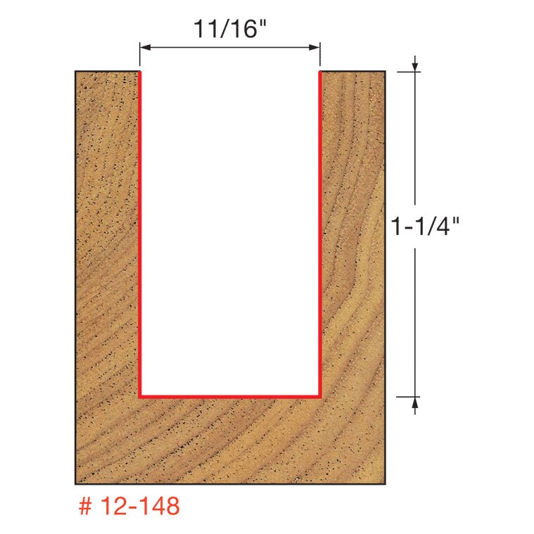 Freud 12-148 11/16" (Dia.) Double Flute Straight Bit (Double Grind) - 2