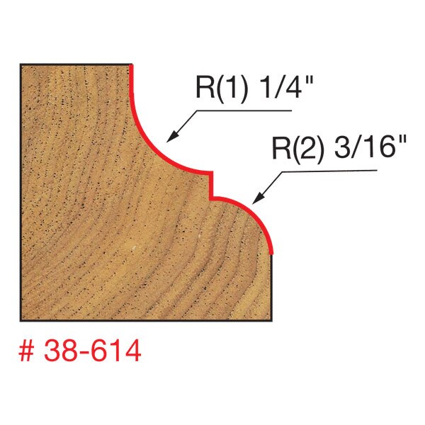 Freud 38-614 1-3/8" (Dia.) Classical Cove & Round Bit (Quadra-Cut) - 2