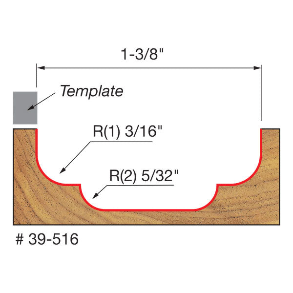 Freud 39-516 1-3/8" Dia. Top Bearing Double Cove Groove Bit, 3/8" Shank - 2