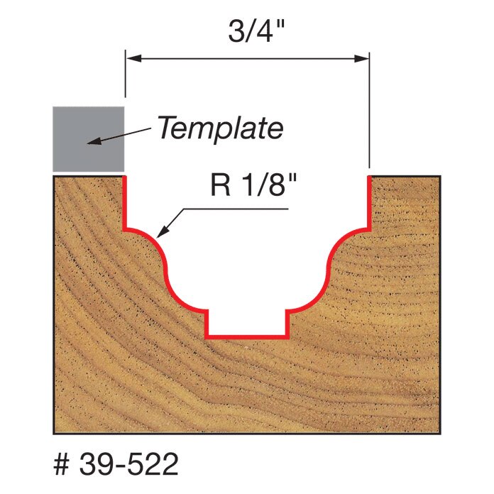 Freud 39-522 1/8" Radius Top Bearing Fillet Ogee Groove Bit - 2