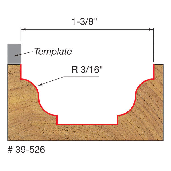 Freud 39-526 3/16" Radius Top Bearing Fillet Ogee Groove Bit, 3/8" Shank - 2
