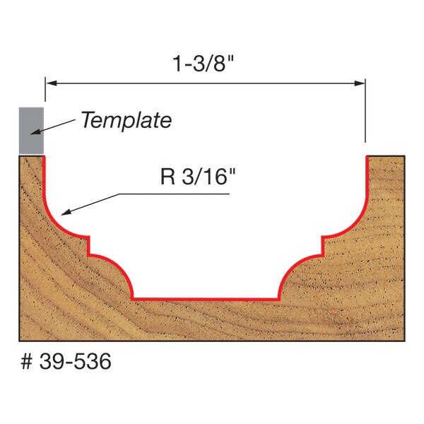 Freud 39-536 3/16" Radius Top Bearing Cove & Bead Groove Bit, 3/8" Shank - 2