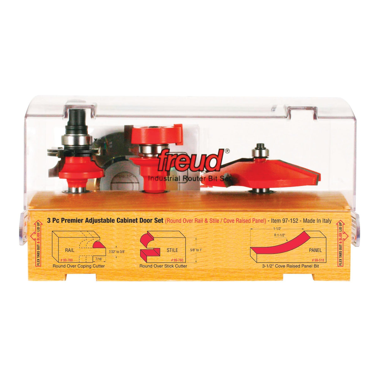 Freud 97-152 3 Piece Premier Adjustable Cabinet Bit Set