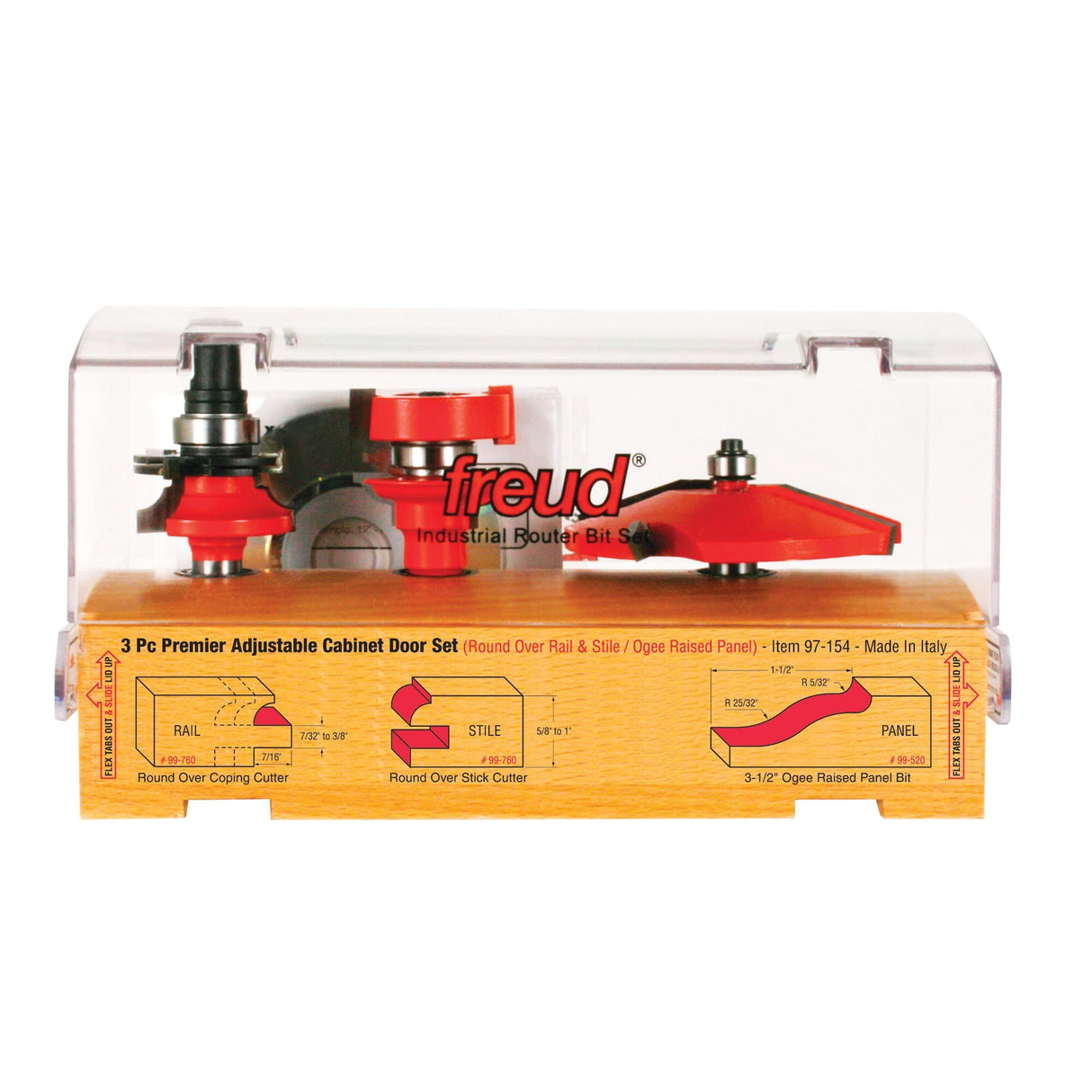 Freud 97-154 3 Piece Premier Adjustable Cabinet Bit Set