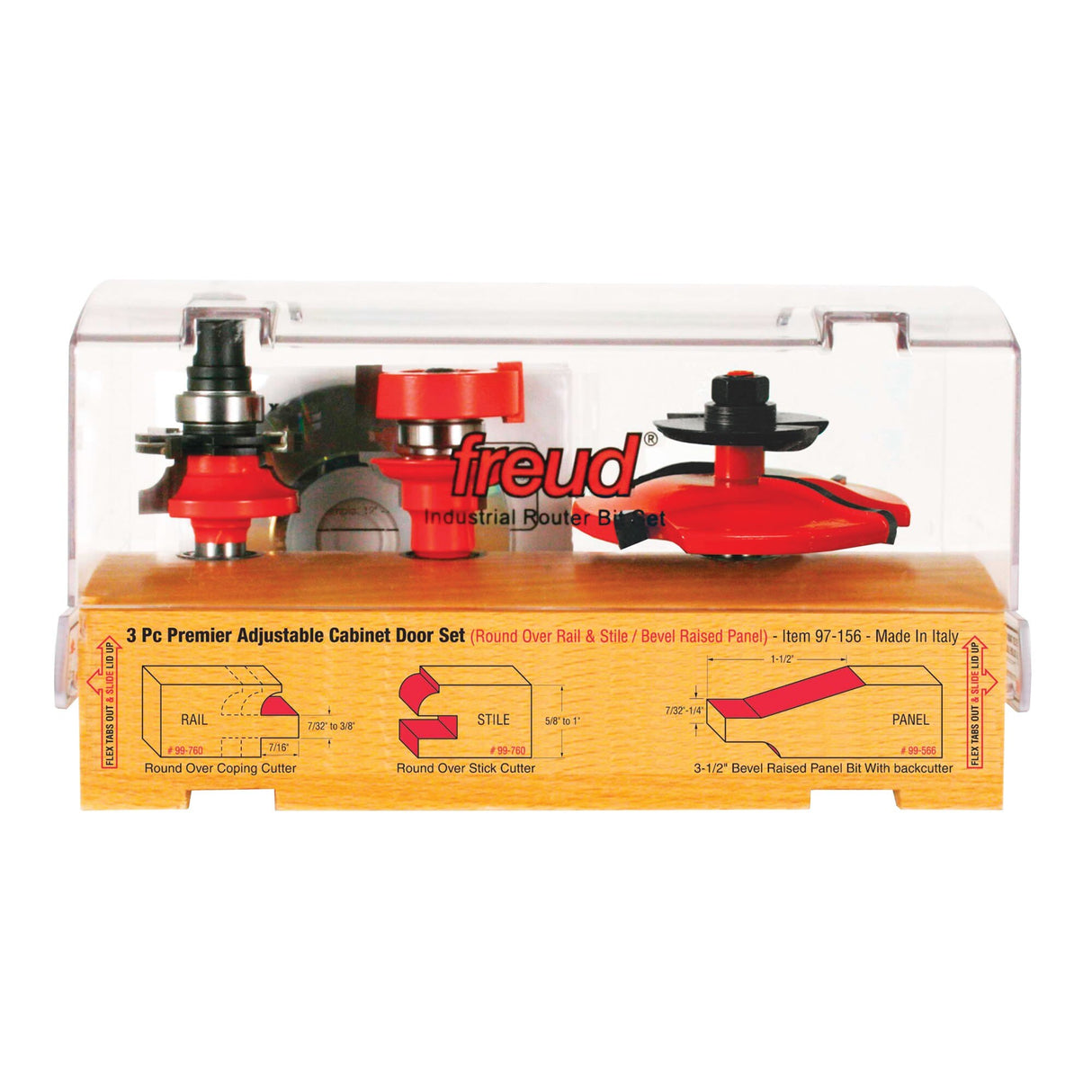 Freud 97-156 3 Piece Premier Adjustable Cabinet Bit Set