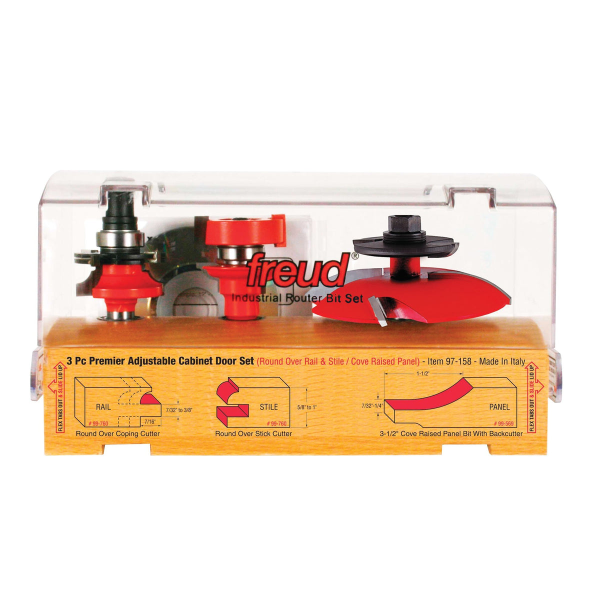 Freud 97-158 3 Piece Premier Adjustable Cabinet Bit Set
