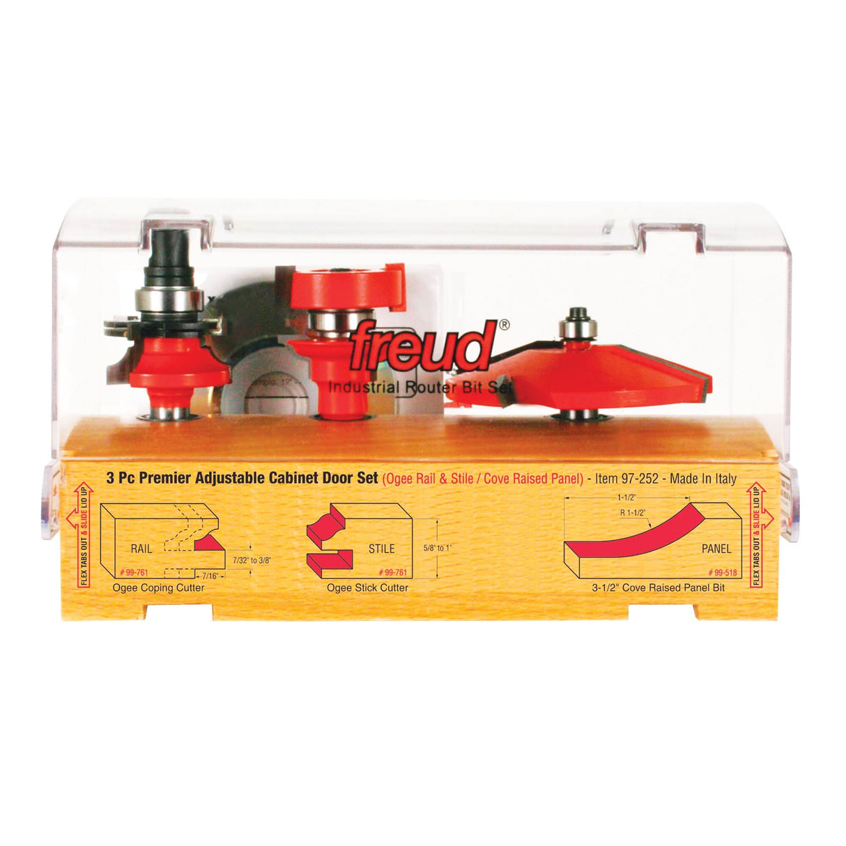 Freud 97-252 3 Piece Premier Adjustable Cabinet Bit Set