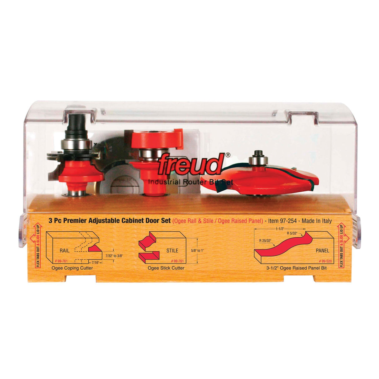 Freud 97-254 3 Piece Premier Adjustable Cabinet Bit Set